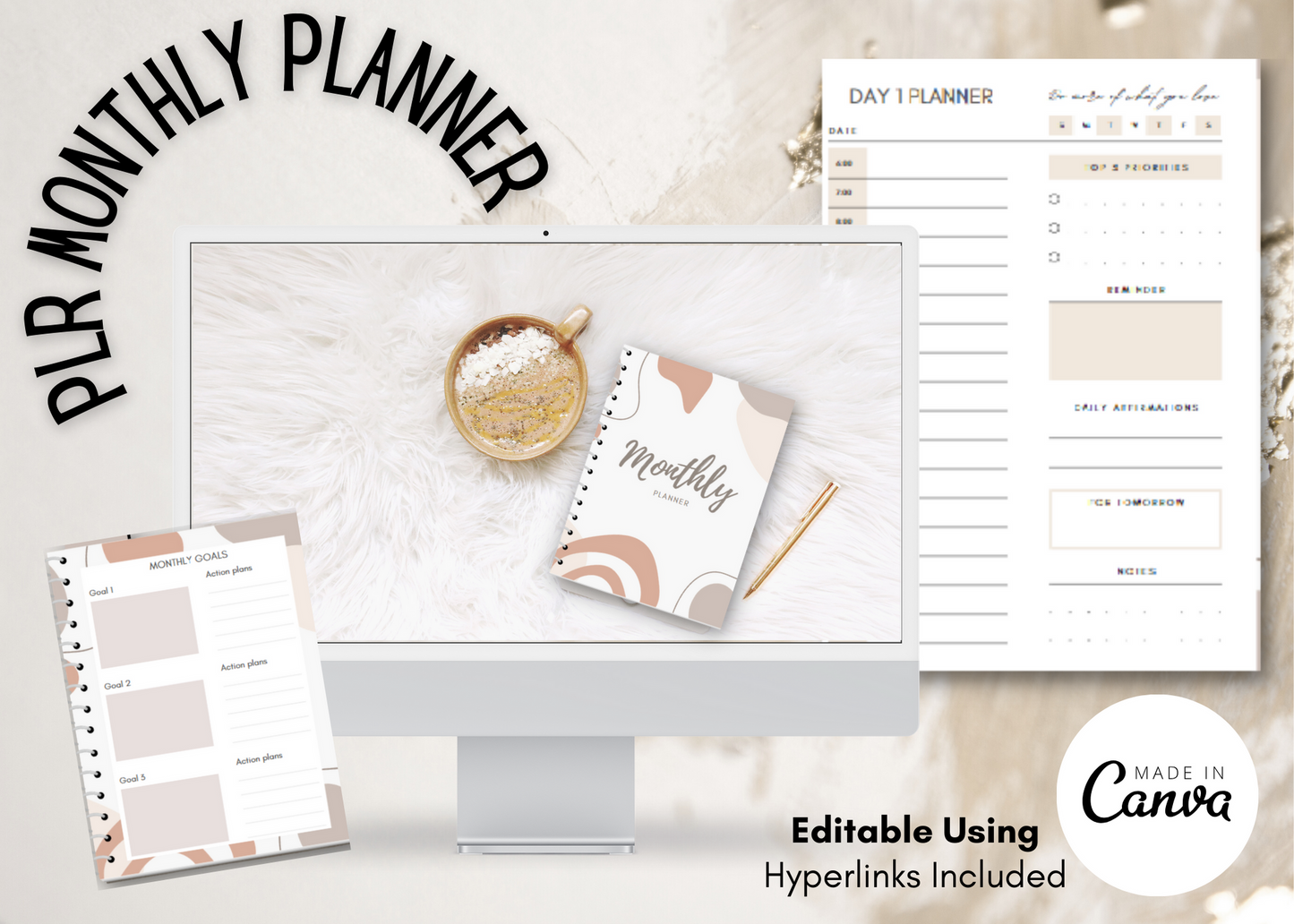 PLR Modern Digital Monthly Planner (Editable)